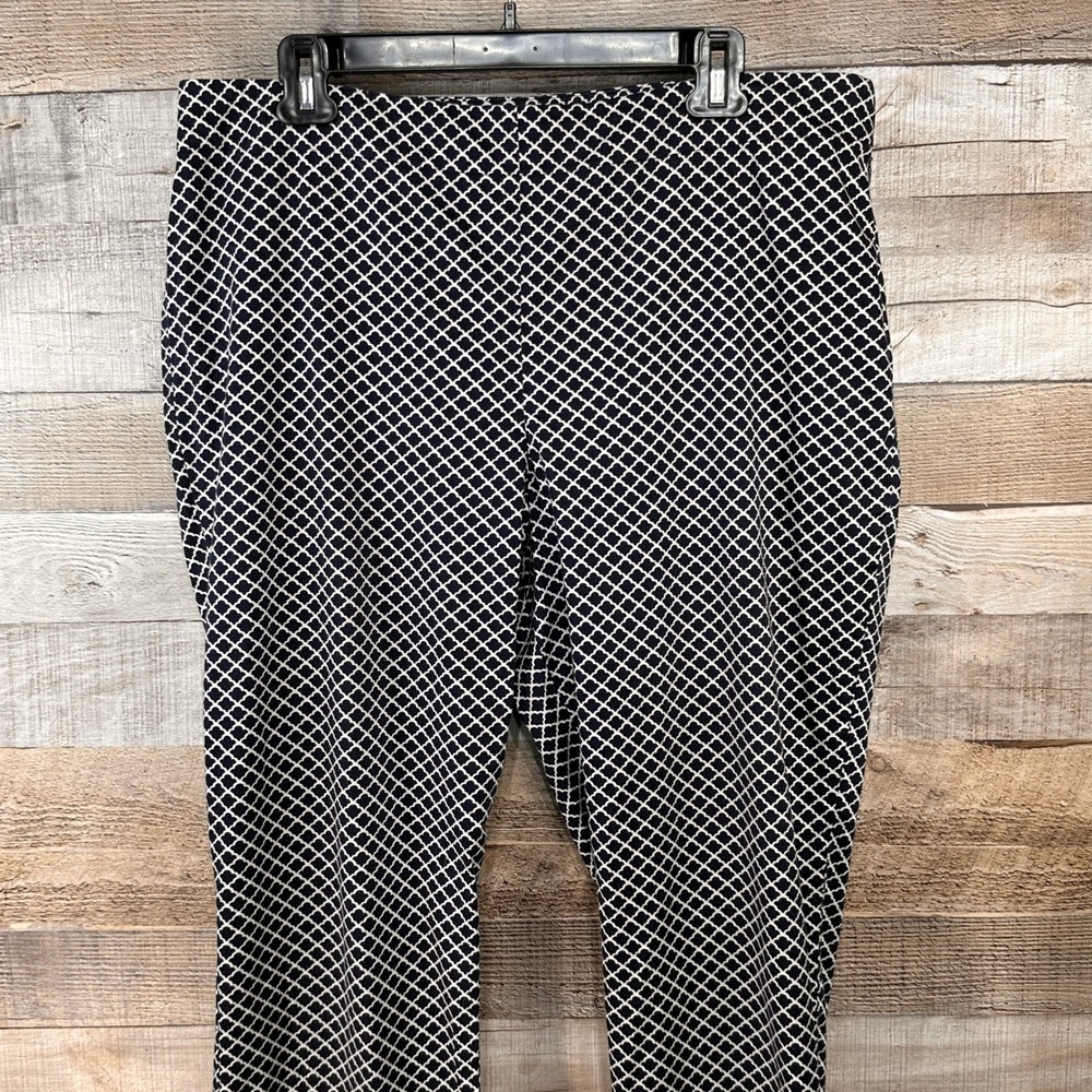 Talbots Women Navy White Lattice Ankle Pants Size 14 Side Zip Cotton Blend
